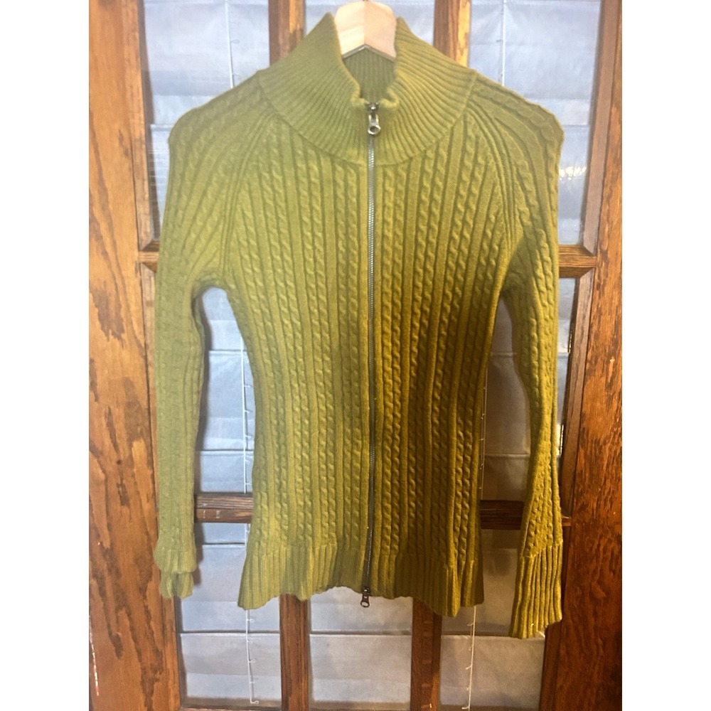 Free People Women's Green Cotton Cable Knit Full Zip ELIZA SWEATER size XS